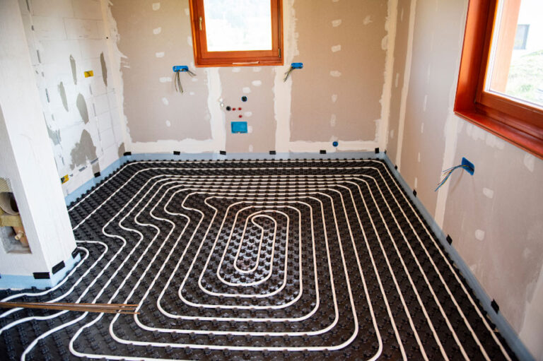 An unfinished room with a heating system installed for a home renovation.